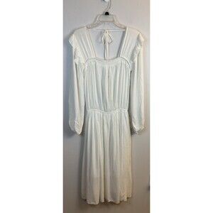 BOHME White Maxi Dress Women Small Ruffle Long Sleeve Lined Elastic Waist BOHO